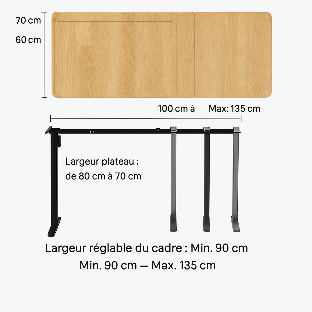 Cadre de bureau électrique réglable en hauteur